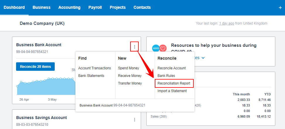 Xero reconciliation report