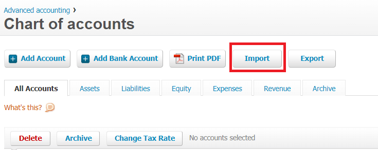 Set up Chart of Accounts