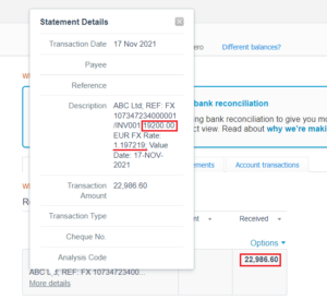 reconcile foreign currency incoming payment